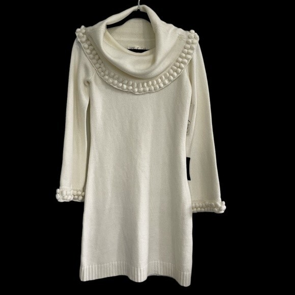 NWT Eliza J Ivory Puff Ball Turtleneck Sweater‎ Dress Size XS - Picture 6 of 10